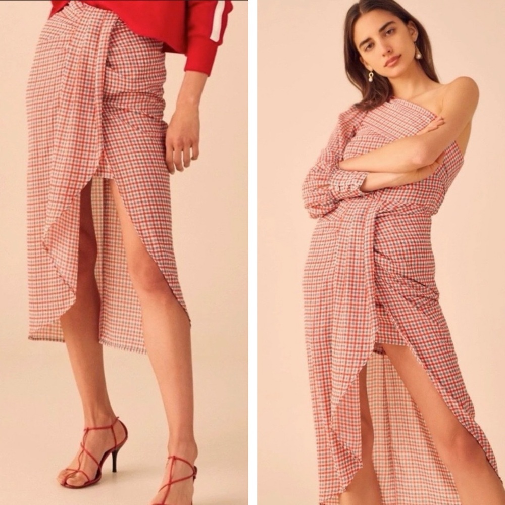 C/MEO Collective Red and White Gingham Midi Skirt